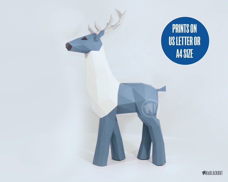 Modello XL di cervo di Papercraft, cervo di Papercraft Low Poly, grande renna di carta 3D, decorazioni natalizie fai da te, PDF di papercraft con renne di Babbo Natale immagine 4