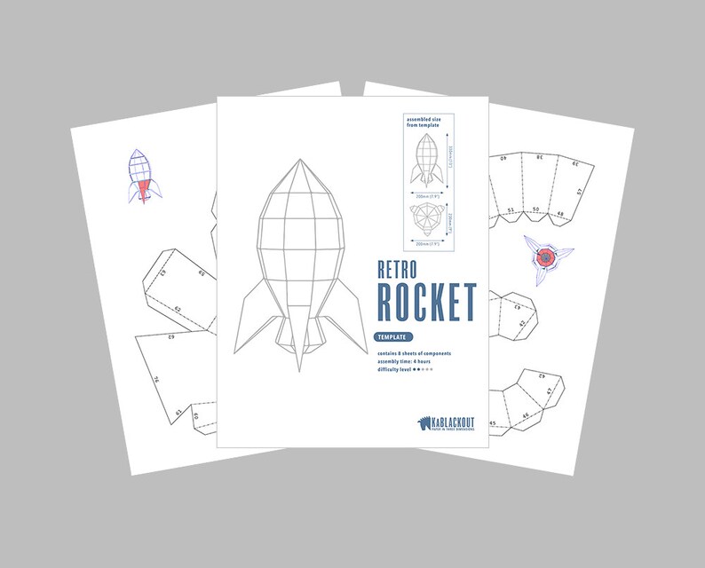 Rocket Papercraft Template, DIY Papercraft, 3D Rocket, Printable Space Prop, Low Poly Retro Rocket, NASA Rocket, Desk Decor Papercraft PDF image 6