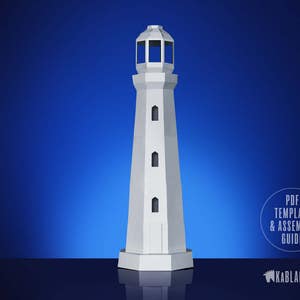 Lighthouse Papercraft, Low Poly Lighthouse Template, DIY Tea Light Lighthouse Model, Nautical Decor, Beach Decor PDF Printable Download image 6