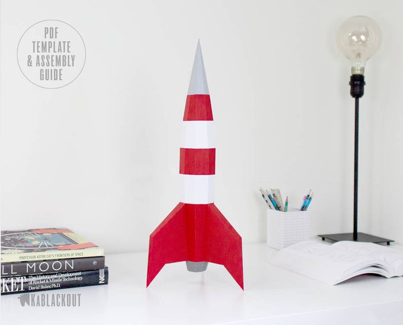 Papercraft Rocket Template, DIY Rocket, Low Poly Rocket, 3D Origami NASA Spaceship, Space Paper Craft, Desk Decor PDF Printable Download image 1