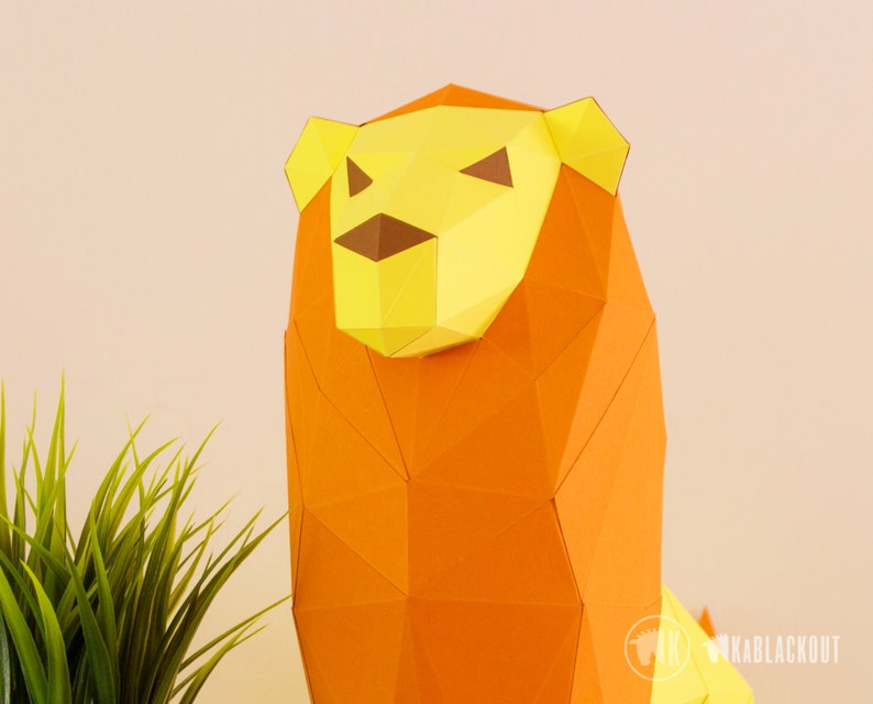 Lion Papercraft Template, Papercraft Lion, 3D Paper Lion, Polygonal Papercraft, DIY Paper Model, Printable Low Poly Lion PDF Download image 8