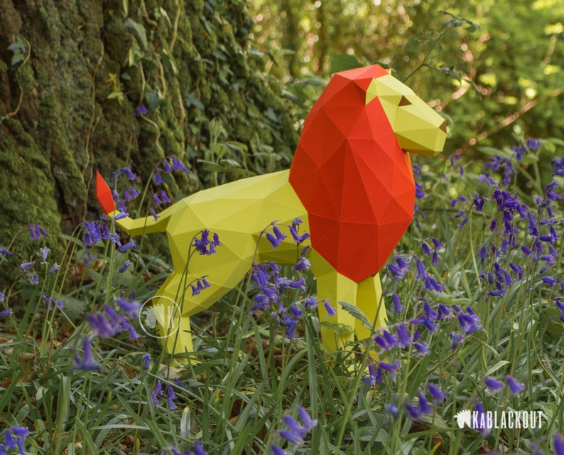 Lion Papercraft Template, Papercraft Lion, 3D Paper Lion, Polygonal Papercraft, DIY Paper Model, Printable Low Poly Lion PDF Download image 9