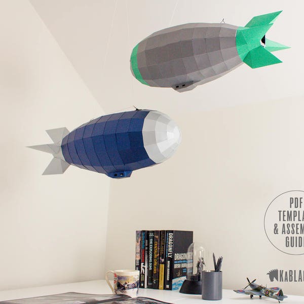 Low Poly Airship, Steampunk Airship, Airship Papercraft, Paper Model Blimp, Ceiling Decor - DIY Printable PDF Papercraft Template Download