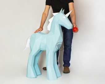 Plantilla de unicornio XL, patrón de unicornio imprimible en PDF, unicornio de papel de baja poli para hacer tú mismo: descarga instantánea