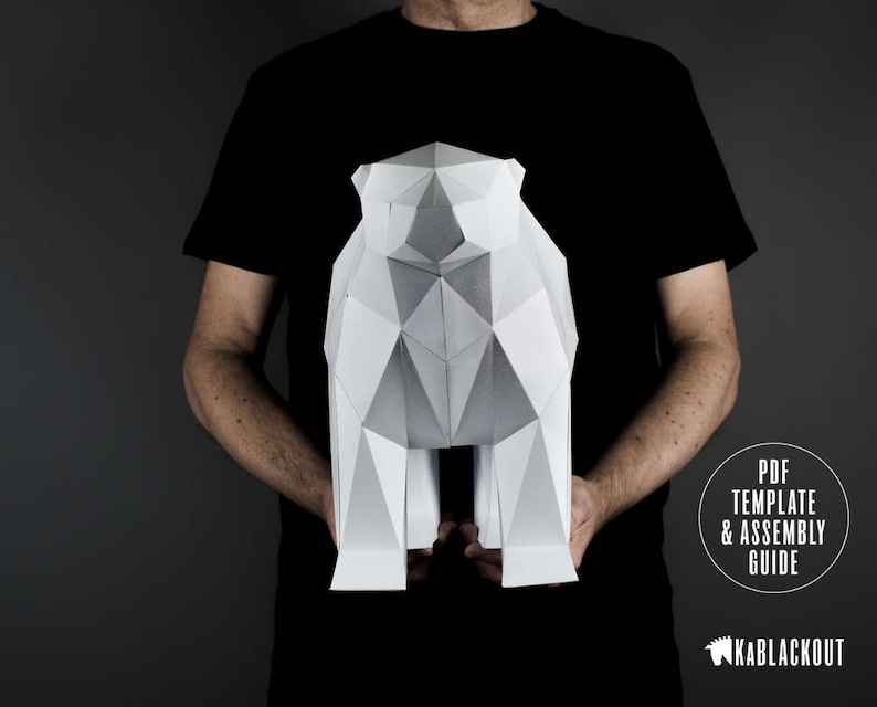 Polar Bear Papercraft, Papercraft Bear, Low Poly Polar Bear, DIY Polar Bear, Paper Bear Sculpture, DIY Bear Lowpoly PDF Printable Template image 5