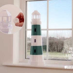 Lighthouse Papercraft, Low Poly Lighthouse Template, DIY Tea Light Lighthouse Model, Nautical Decor, Beach Decor PDF Printable Download image 2