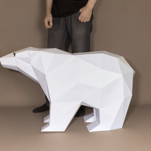 Plantilla XL de oso polar, patrón de papercraft de oso polar, oso polar DIY Low Poly Papercraft, PDF imprimible - Descarga instantánea