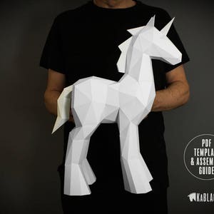 Papercraft Unicorn Template, DIY Unicorn Papercraft, Low Poly Unicorn Sculpture, Unicorn Decor, 3D Paper Unicorn Printable PDF Template image 4