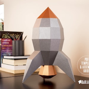 Rocket Papercraft Template, DIY Papercraft, 3D Rocket, Printable Space Prop, Low Poly Retro Rocket, NASA Rocket, Desk Decor Papercraft PDF image 1