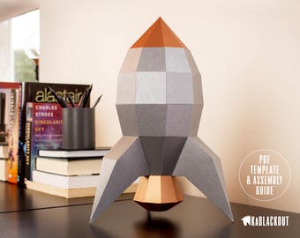 Rakete Papercraft Template, DIY Papiermodell, 3D Rakete, Space Prop, Low Poly Retro Rakete, NASA Rakete, Schreibtisch Dekoration - Papiermodell PDF