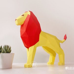 Lion Papercraft Template, Papercraft Lion, 3D Paper Lion, Polygonal Papercraft, DIY Paper Model, Printable Low Poly Lion PDF Download image 1