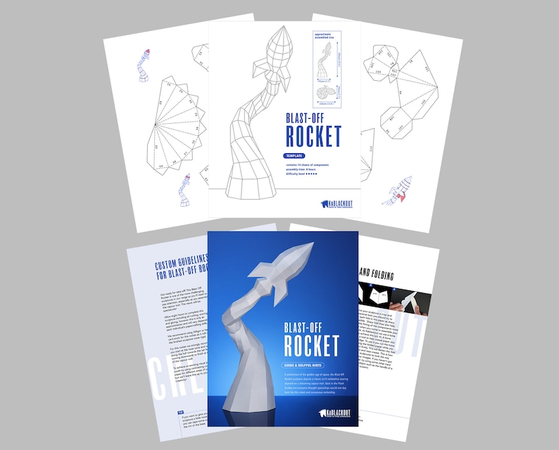 Low Poly Papercraft Rocket Paper Rocket Desk Decor Paper Craft Spaceship Blast Off Rocket Printable PDF Template Download image 6