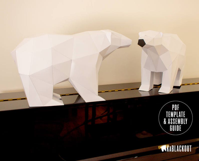 Polar Bear Papercraft, Papercraft Bear, Low Poly Polar Bear, DIY Polar Bear, Paper Bear Sculpture, DIY Bear Lowpoly PDF Printable Template image 3