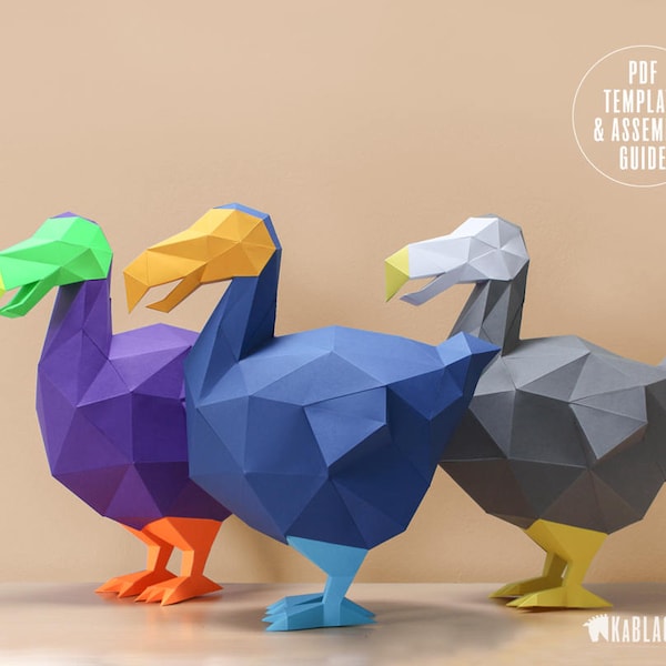 Modèle Papercraft Dodo, Dodo Low Poly, Dodo Decor, Dodo DIY, Dodo Bird, Art Dodo, Dodo Bird Decor - Modèle imprimable PDF à télécharger