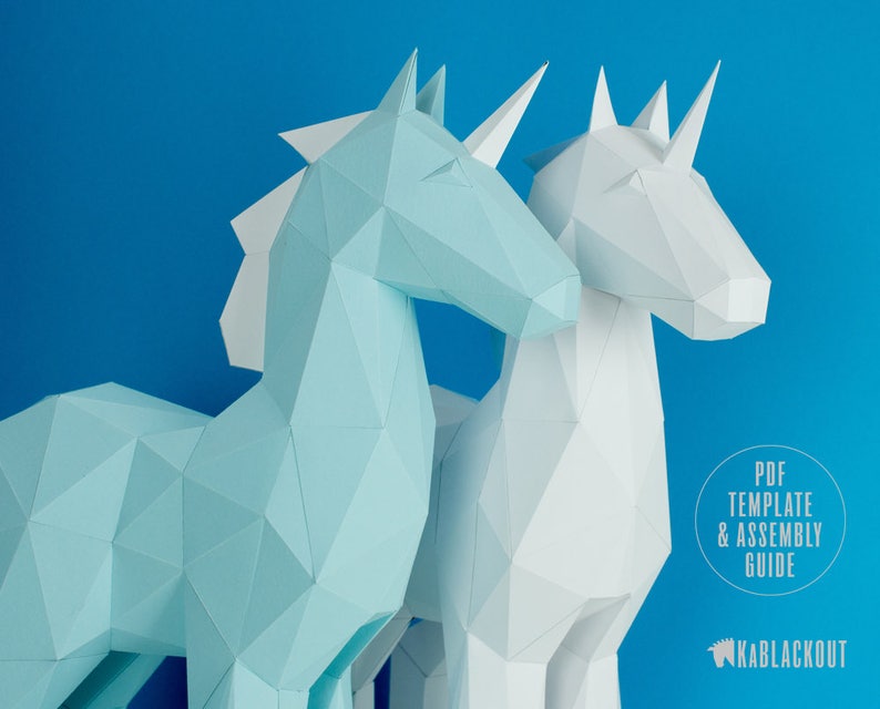 Papercraft Unicorn Template, DIY Unicorn Papercraft, Low Poly Unicorn Sculpture, Unicorn Decor, 3D Paper Unicorn Printable PDF Template image 3