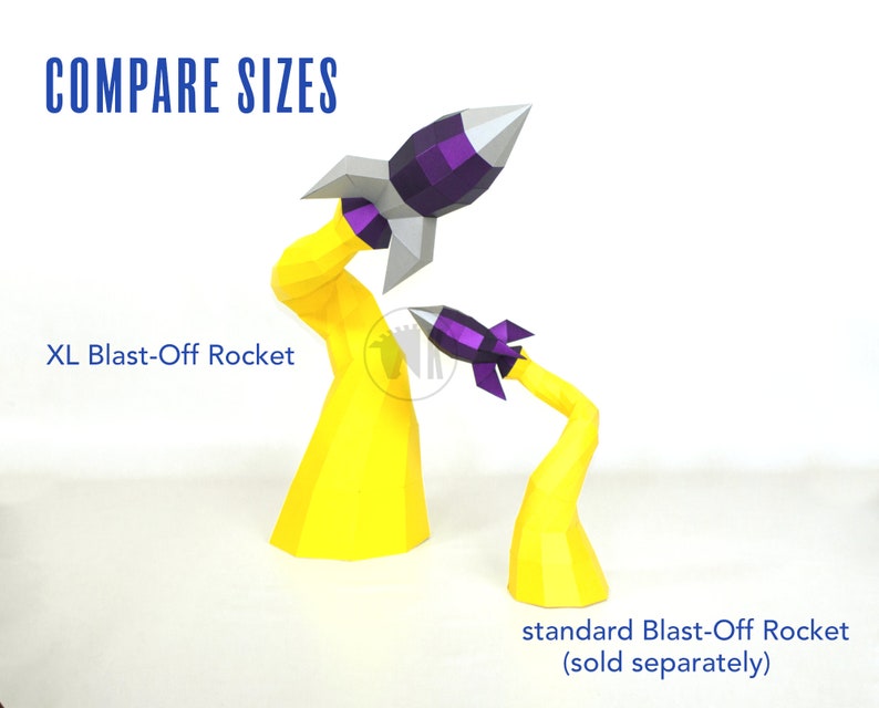 DIY Low Poly Papercraft Rocket Template, Low Poly Papercraft Rocket Sculpture, Make Your Own Rocket, Papercraft 3D Space Party Decoration image 2