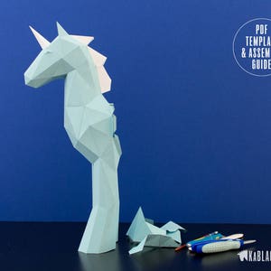 Papercraft Einhorn Vorlage, DIY Einhorn Papiermodell, Low Poly Einhorn Skulptur, Einhorn Dekor, 3D Papier Einhorn Druckbare PDF Vorlage Bild 7