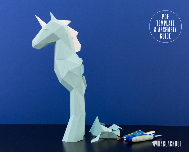Papercraft Unicorn Template, DIY Unicorn Papercraft, Low Poly Unicorn Sculpture, Unicorn Decor, 3D Paper Unicorn Printable PDF Template image 7