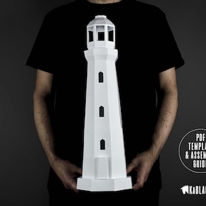 Lighthouse Papercraft, Low Poly Lighthouse Template, DIY Tea Light Lighthouse Model, Nautical Decor, Beach Decor PDF Printable Download image 3