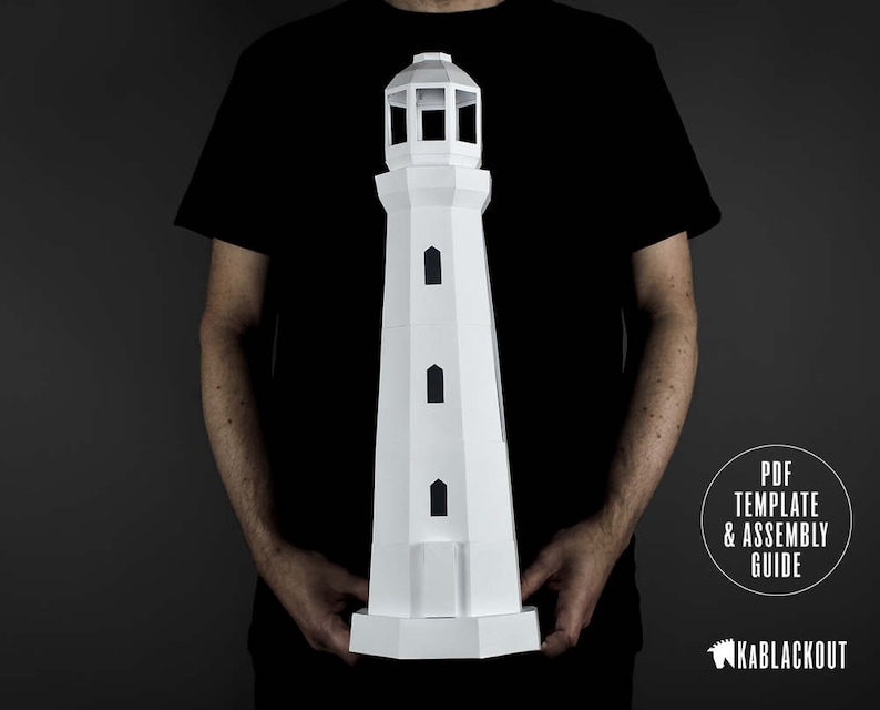 Lighthouse Papercraft, Low Poly Lighthouse Template, DIY Tea Light Lighthouse Model, Nautical Decor, Beach Decor PDF Printable Download image 3