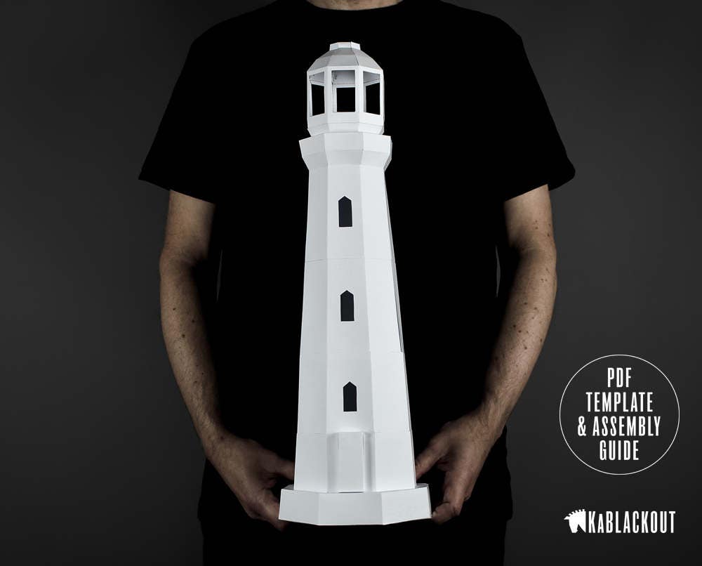 Lighthouse Papercraft, Low Poly Lighthouse Template, DIY Tea Light ...