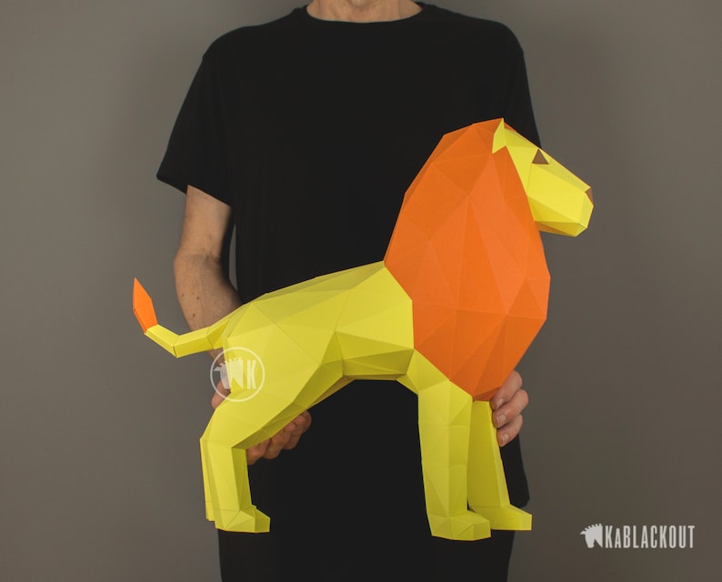 Lion Papercraft Template, Papercraft Lion, 3D Paper Lion, Polygonal Papercraft, DIY Paper Model, Printable Low Poly Lion PDF Download image 4