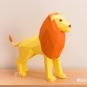 Lion Papercraft Template, Papercraft Lion, 3D Paper Lion, Polygonal Papercraft, DIY Paper Model, Printable Low Poly Lion PDF Download image 3