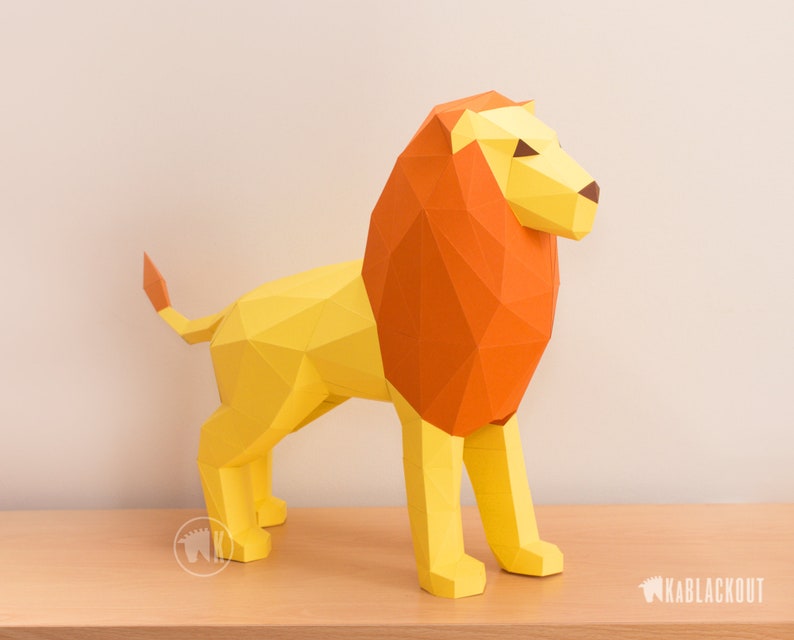 Lion Papercraft Template, Papercraft Lion, 3D Paper Lion, Polygonal Papercraft, DIY Paper Model, Printable Low Poly Lion PDF Download image 3