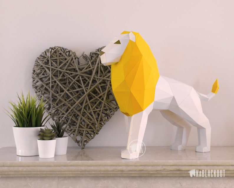 Lion Papercraft Template, Papercraft Lion, 3D Paper Lion, Polygonal Papercraft, DIY Paper Model, Printable Low Poly Lion PDF Download image 2