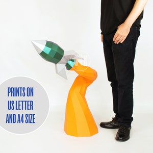 DIY Low Poly Papercraft Rocket Template, Low Poly Papercraft Rocket Sculpture, Make Your Own Rocket, Papercraft 3D Space Party Decoration image 3