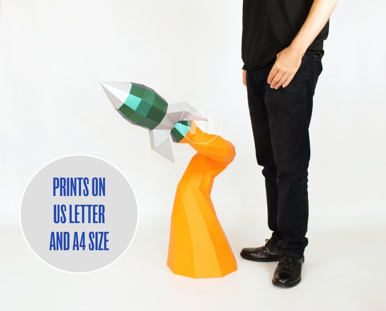 DIY Low Poly Papercraft Rocket Template, Low Poly Papercraft Rocket Sculpture, Make Your Own Rocket, Papercraft 3D Space Party Decoration image 3