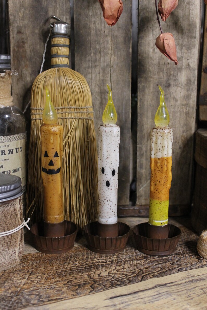 Set of Three Flameless Battery Operated Halloween Candles Etsy