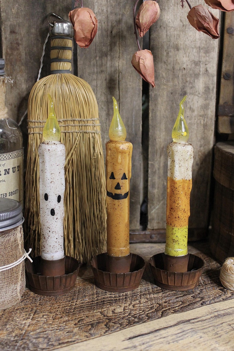 Set of Three Flameless Battery Operated Halloween Candles Etsy