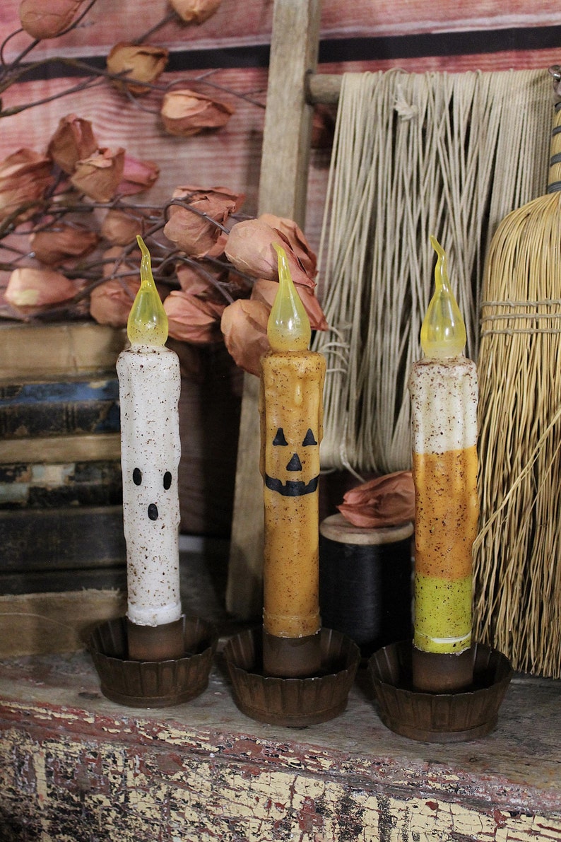 Set of Three Flameless Battery Operated Halloween Candles Etsy