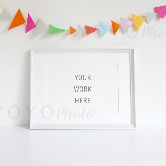 Celebration Frame Mockup  White Landscape Frame Photo  Styled Stock