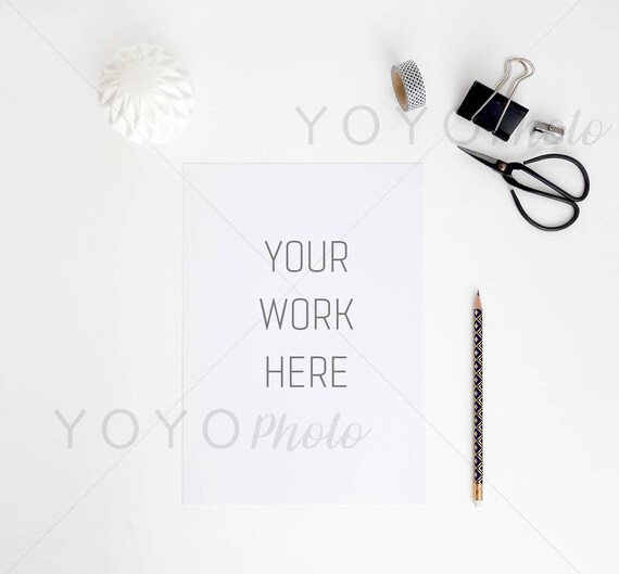 Planner Mockup Desktop Flat Lay Monochrome A4 Page Mockup
