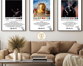 Travis Scott Album Cover Poster, Set of 3 Vinyl Digital Prints, Rap Hip Hop Music Wall Art, Aesthetic Printable Home Decor, Gift for Men, A3