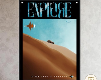 Blue Explore Desert Car A3 Print, Minimalist Dorm Decor (Digital Download