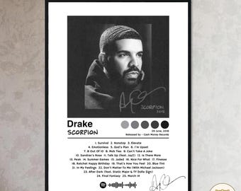 Drake Scorpion Album Cover Poster, Album Vinyl Digital Prints, Rap Hip Hop Music Wall Art, Aesthetic Printable Home Decor, Gift for Men, A3