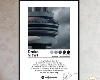 Drake Views Album Cover Poster, Album Vinyl Digital Print, Rap Hip Hop Music Wall Art, Aesthetic Printable Home Decor, Gift for Men, A3 Size