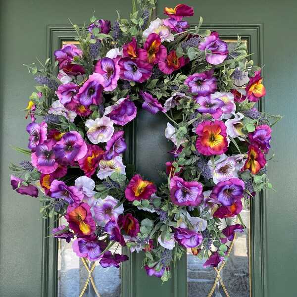 Pansy Wreaths - Spring Wreath for Front Door - Spring Wreaths - Spring Door Wreath - Spring Door Decor - Summer Wreaths - Front Door Wreath