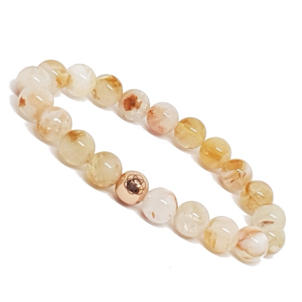 Citrine Bracelet 8mm Made to Size Gemstone Elastic, Crystal Round Bead Single Strand Stretch, Natural Semi-Precious UK Gift for her & him