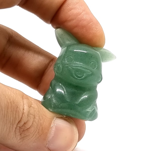 Carved Green Aventurine Pikachu Gemstone Figurine - 4x2 cm - Unique Statuette, Perfect Gift for Pokémon Fans Small Statuette