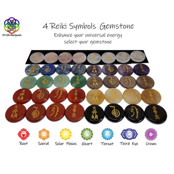 4 Reiki Symbols Gemstone Engraved Flat Palm Stone Natural Divination Polished Crystal Healing Power Practitioner Kit Reiki Energy UK Shop