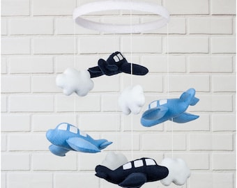 Airplane Mobile/Airplanes Clouds Mobile/Hoop Mobile/Felt Mobile/Cot Mobile/Nursery Decoration/Airplanes Decor/Baby Mobile/Baby Shower Gift
