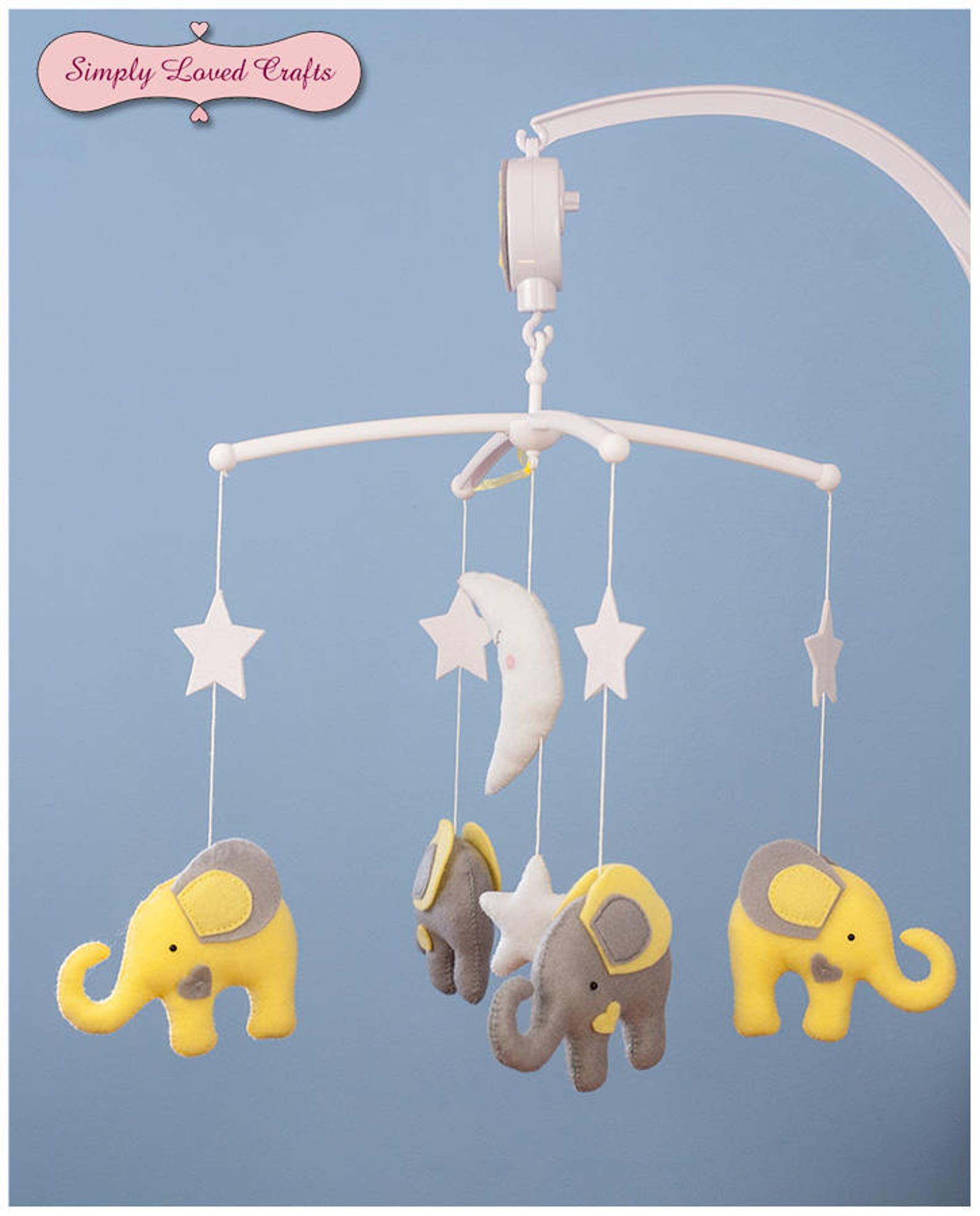 Baby Elephant Mobile Yellow and Grey Nursery Stars Moon Etsy UK