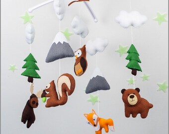 Woodland Animal Mobile/Shower Gift/Nursery Decoration/Mountain Mobile/Bear Mobile/Woodland Theme Nursery/Baby MobileCot Mobile/Crib Mobile