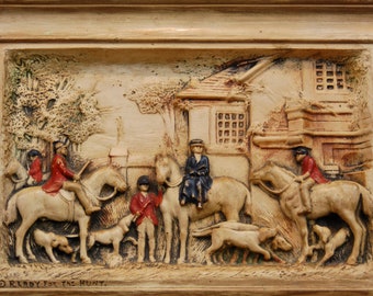 Ivorex Plaques “Ready For The Hunt” - Hand Painted Ceramic Relief Foxhunt Scene attributed to AW Osbourn.