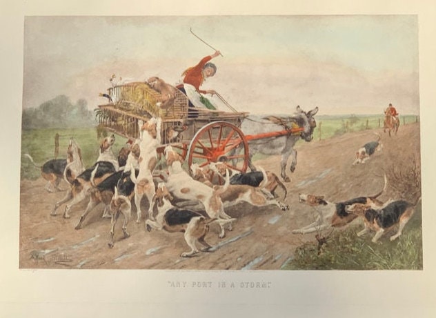Any Port in a Storm by Alfred W Strutt Hand Colored Engraving Hunt Scene