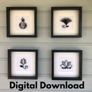Set of FOUR (4) Quilling Tutorials - Beginner Flower Designs - Paper Art Lesson PDFs - Lotus,Tulip, Flame, Flower of the Nile Designs